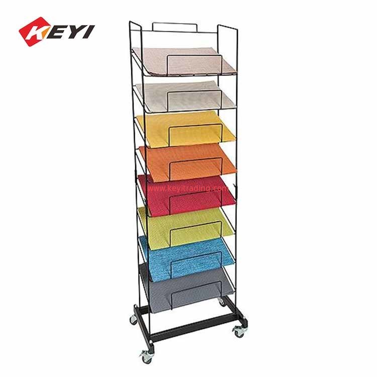 Custom High Quality Floor Standing Metal Placemat Display Rack With 4 casters