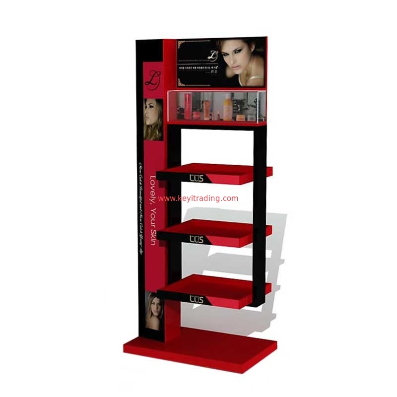 New Product Custom Cosmetics Store Floor 3 Tier Metal Shelf Makeup Display Stand