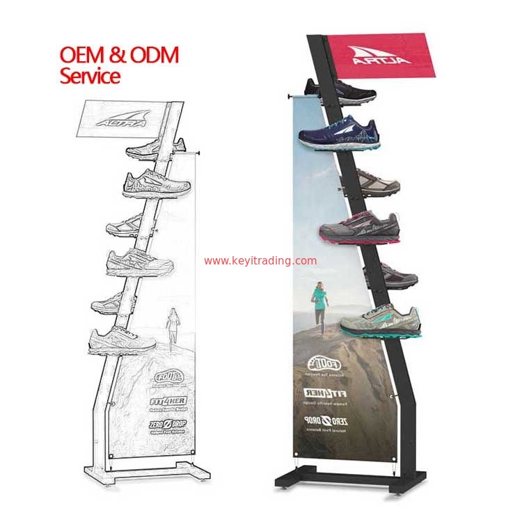 Custom Matte Black Metal floor Shoe Display Stand For Retail Shop