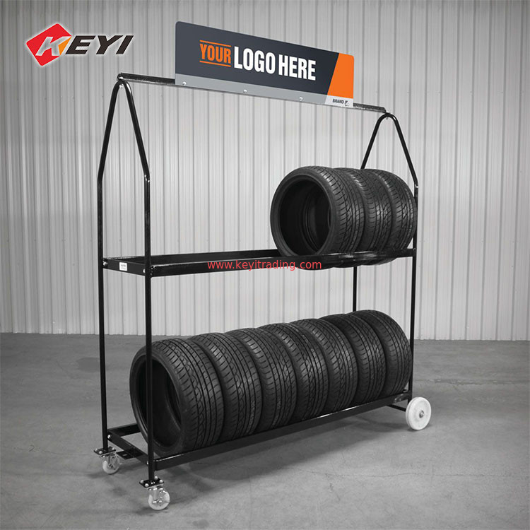 Factory Custom Metal Rolling Tire storage Cart Tire Display Stand Mobile Tire Rack