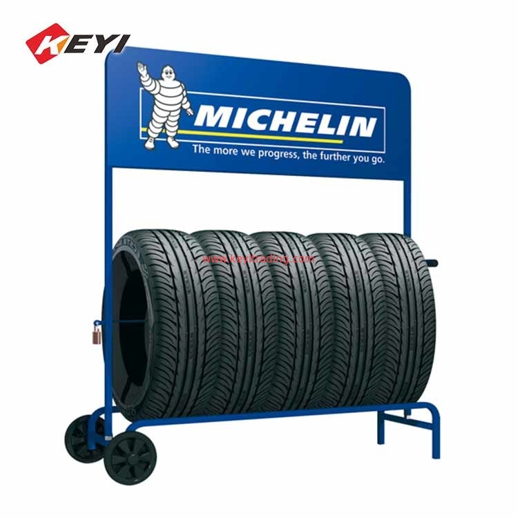 Mobile Tire Rack Tire Stand Car Wheel Display Rack - Blue Powder Coating