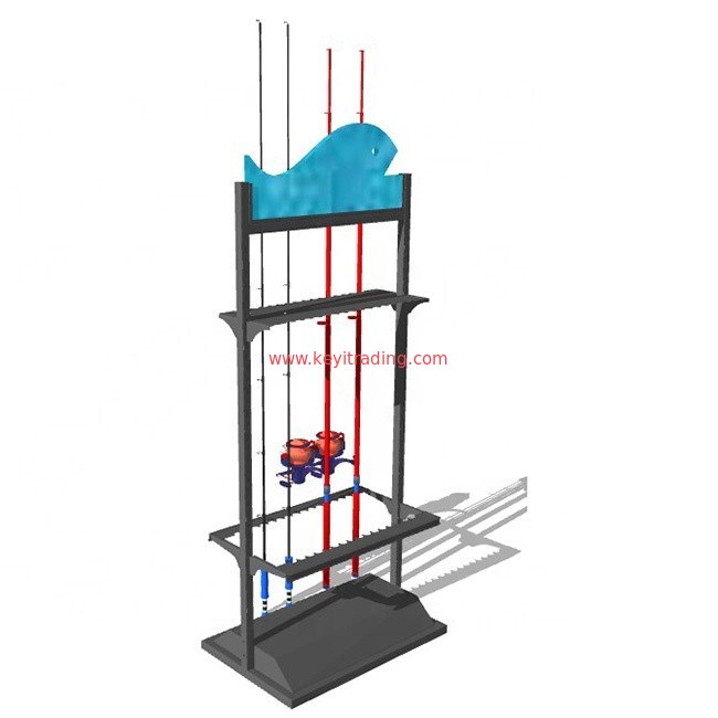 OEM Custom Double Sided adjustable metal fishing rod display rack