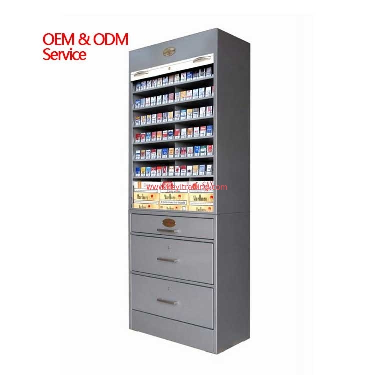 High Quality Metal Cigarette Cabinet Tobacco Display Cases With Drawer