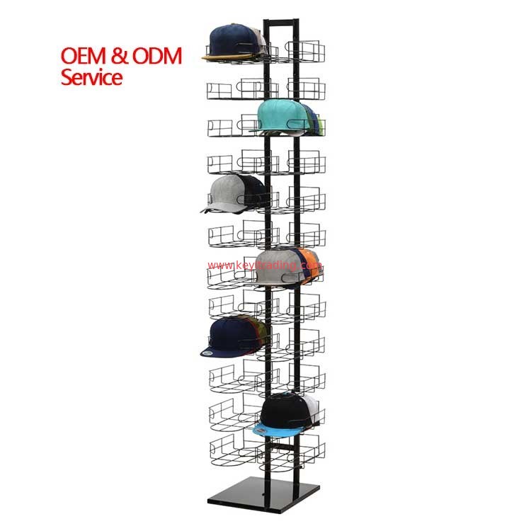 Floor Standing Metal Tower Hat Display stand with 12 wire cap Shelves