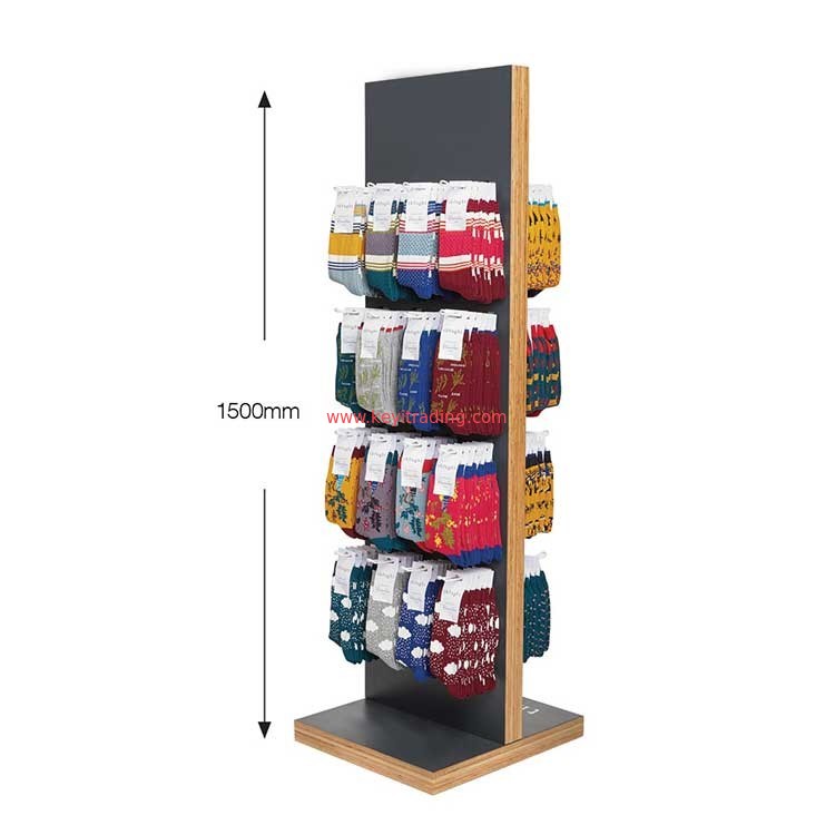 Customized Retail Store Double Sided Wooden Sock Display Stand