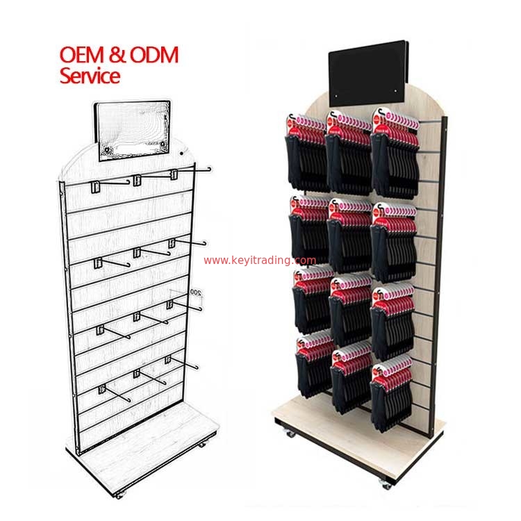 Custom Design Retail Store Wooden Sock Display Stand Floor Slatwall Display