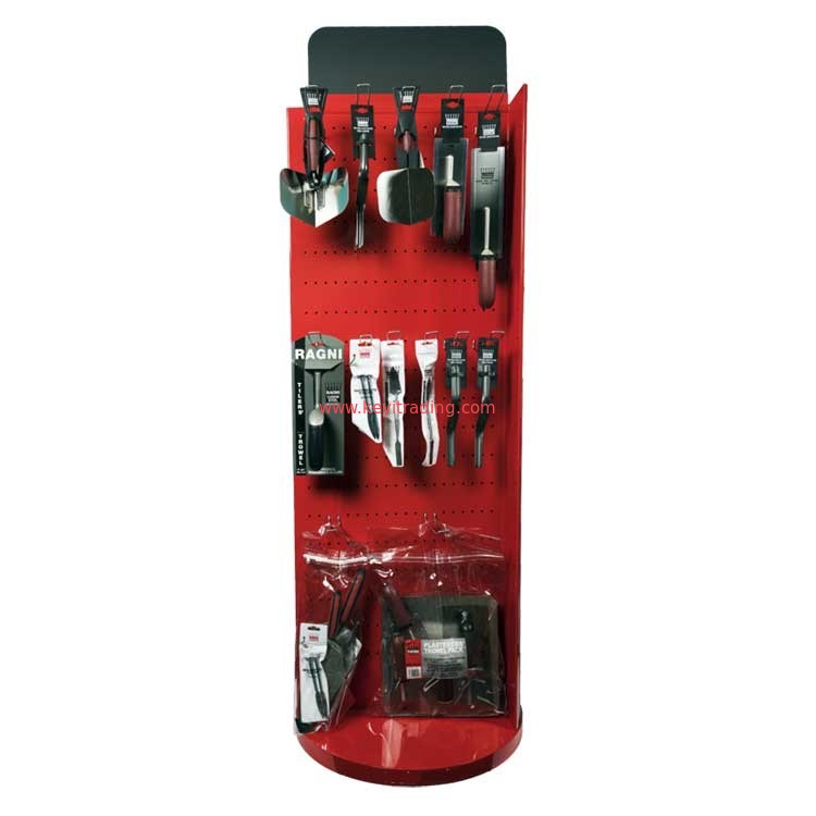 Custom Design POP Red Powder Coating Floor Stand Hanging Hand Tool Display Rack - Double Sided
