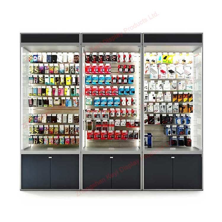 Mobile Phone Shop Furniture Stand Slatwall And Led Light Cell Phone Accessory Display Cabinet