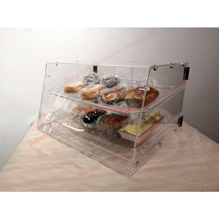 Bakery Counter Top Clear Acrylic Bread Display Case - 2 Tray And Magnetic Suction Door