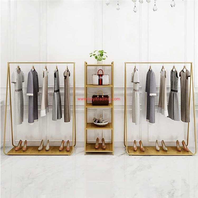Modern Boutique Gold Metal Shelves Clothing Store Display Rack