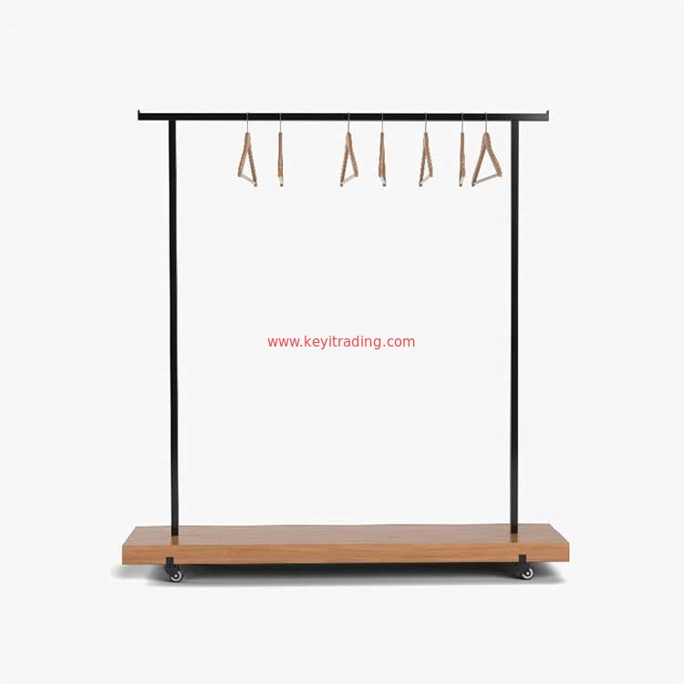 Made In China Single Pole Movable Clothing Rack - Metal And Wood Material