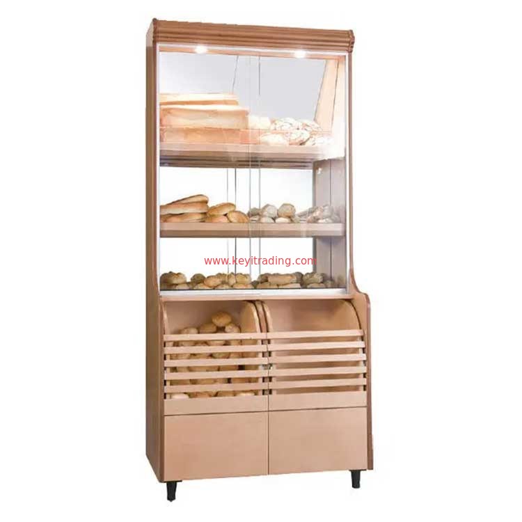 Customized Wooden Bakery Display Cabinet With Sliding Door And Led Light