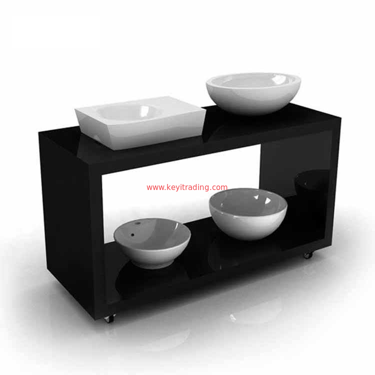 Showroom Metal And Wooden Bathroom Sink Display Rack With Brochure Holder