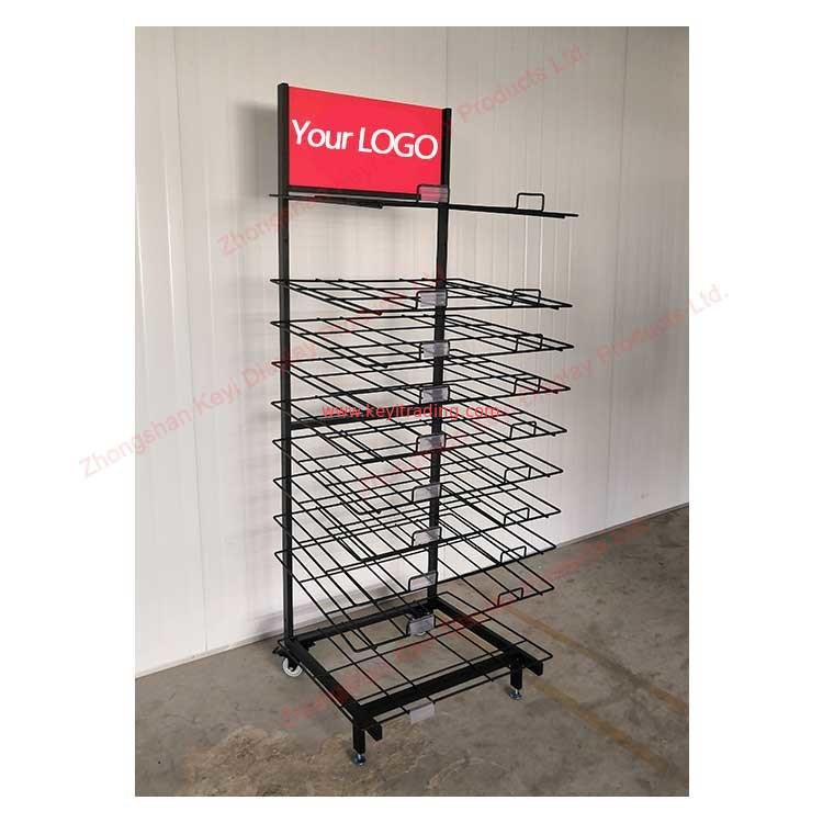 Customized LOGO Floor Standing Metal Wire Shelf Door Mat Display Rack